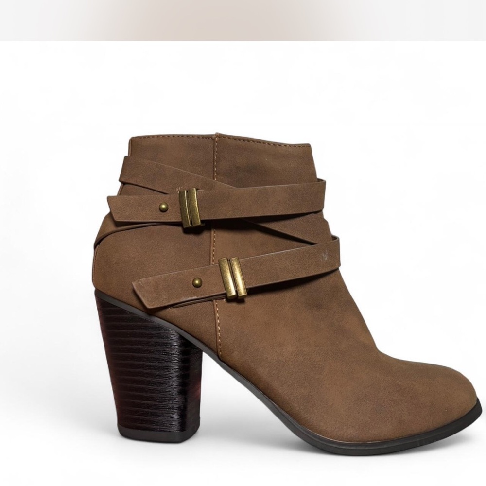 Soda Tan Ankle Booties with Straps